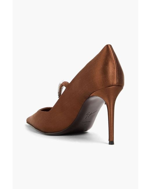 Giuseppe Zanotti Brown Crystal-embellished Satin Mary Jane Pumps