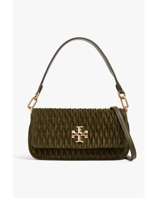 Tory Burch Green Kira Quilted Suede Shoulder Bag