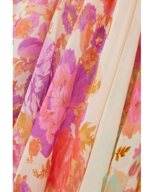 Zimmermann Multicolor Raie Cutout Ruffled Printed Cotton And Silk-blend Chiffon Midi Dress