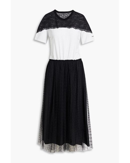 RED Valentino Black Point D'esprit, Lace And Cotton-jersey Midi Dress