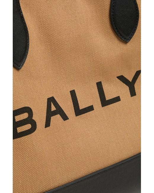 Bally Black Bar Printed Leather And Canvas Tote