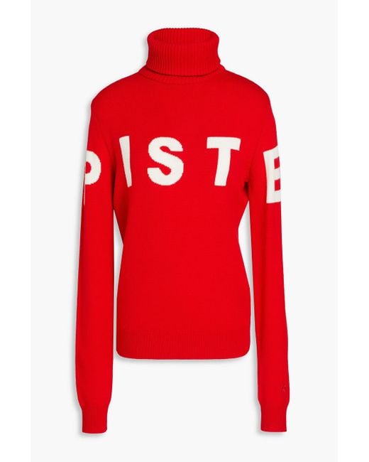 Perfect Moment Red Piste Jacquard-knit Merino Wool Turtleneck Sweater