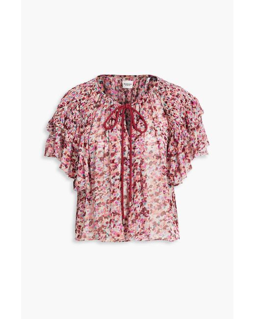 Isabel Marant Red Fapani Ruffled Printed Georgette Top