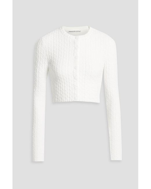 T By Alexander Wang White Cropped Jacquard-knit Cardigan