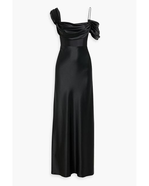 Rachel Gilbert Black Sawyer Draped Satin Gown