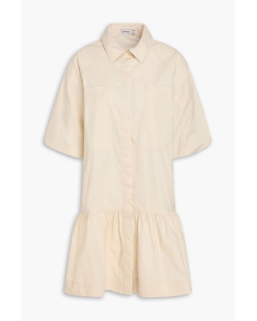 Jonathan Simkhai Natural Crissy Gathered Cotton-Blend Poplin Mini Shirt Dress
