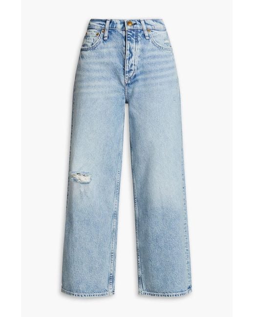 Rag & Bone Blue Malvern Cropped Distressed High-rise Wide-leg Jeans