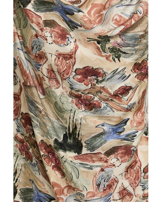 Altuzarra Natural Sleary Draped Printed Silk-Twill Top