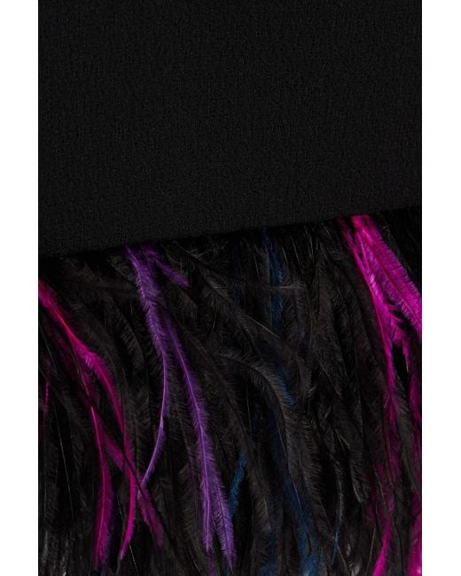 Rebecca Vallance Black Bronx Feather-embellished Cutout Crepe Mini Dress