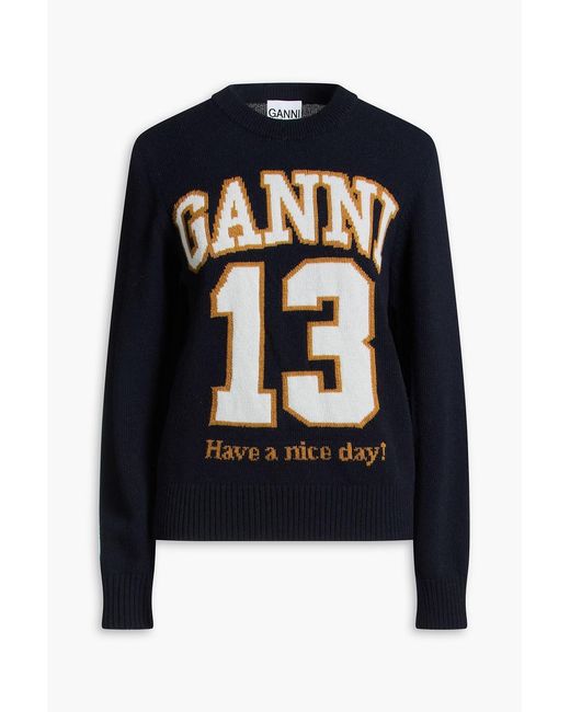 Ganni Black Jacquard-knit Sweater