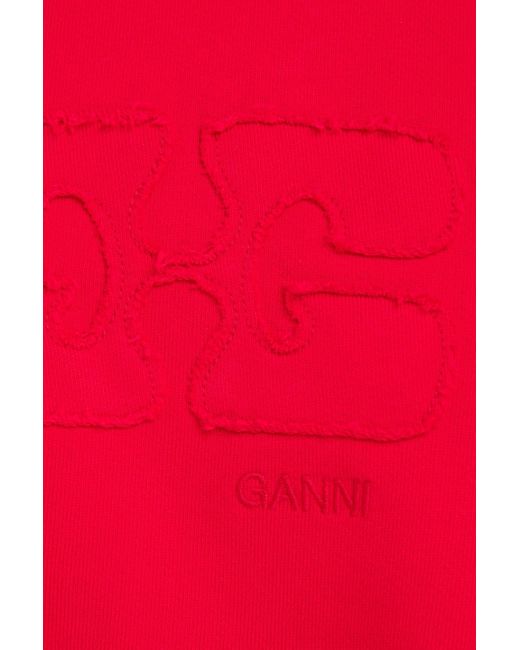Ganni Red Cropped hoodie aus baumwollftee mit applikationen