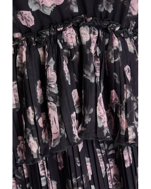Ganni Gray Tiered Floral-Print Chiffon Mini Dress