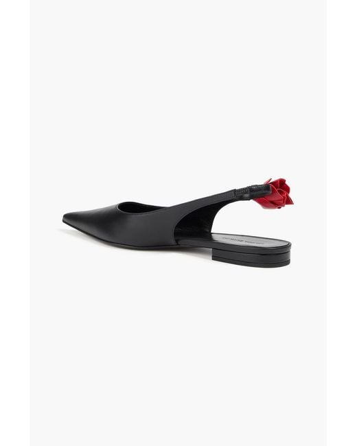 Magda Butrym Black Floral-Appliquéd Leather Slingback Point-Toe Flats