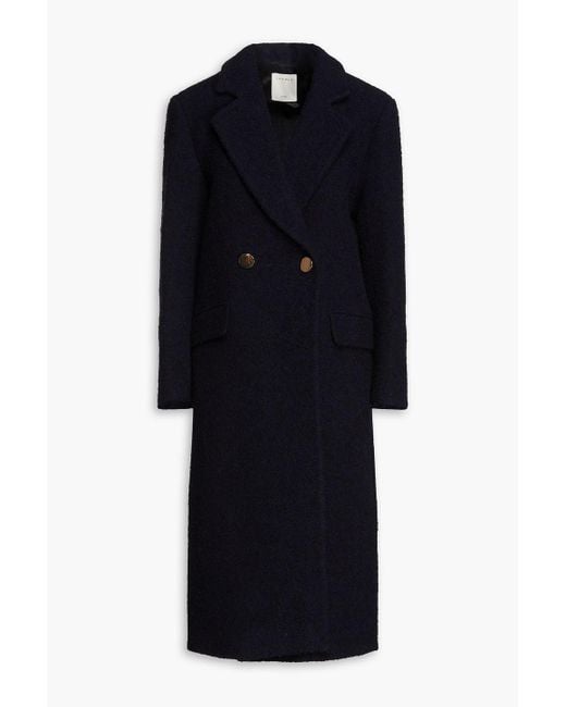 Sandro Blue Double-breasted Bouclé-tweed Coat