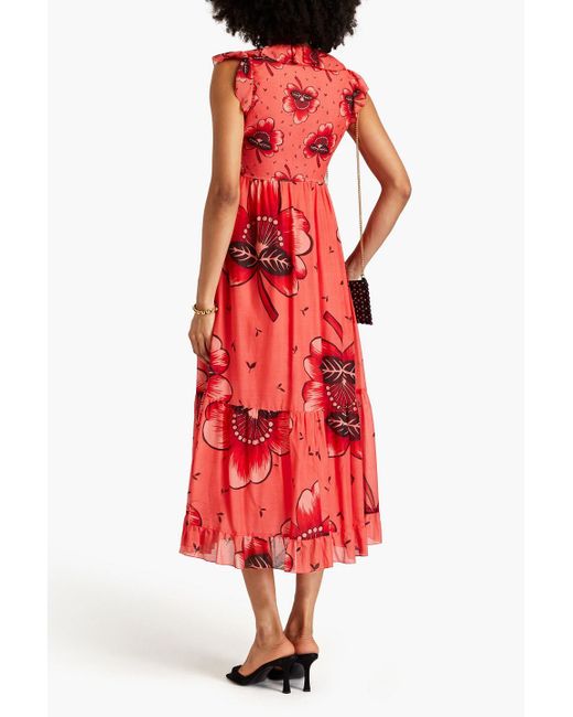 RED Valentino Red Floral-print Silk And Cotton-blend Voile Midi Dress