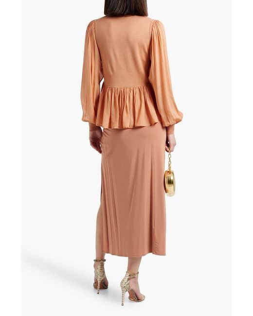 Ulla Johnson Orange Liana Chiffon-Paneled Wool And Silk-Blend Turtleneck Top