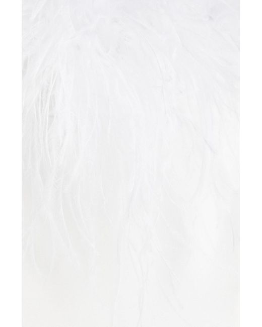 Rasario White Cold-shoulder Feather-trimmed Crepe Maxi Dress