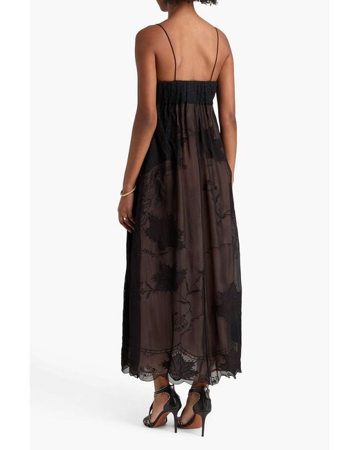 FARM Rio Embroidered Point D'esprit And Organza Midi Dress in Black | Lyst  Canada