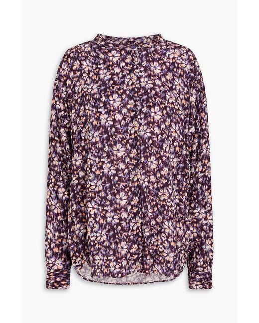 Isabel Marant Purple Catchell Floral-Print Satin-Crepe Shirt