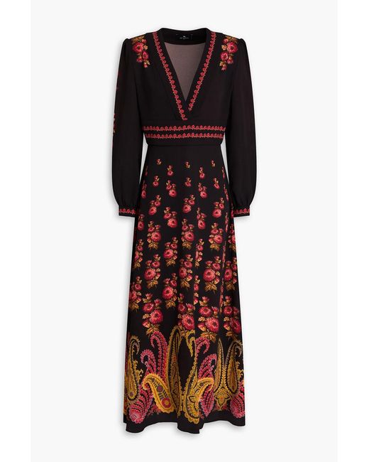 Etro Black Paisley-print Crepe Midi Dress
