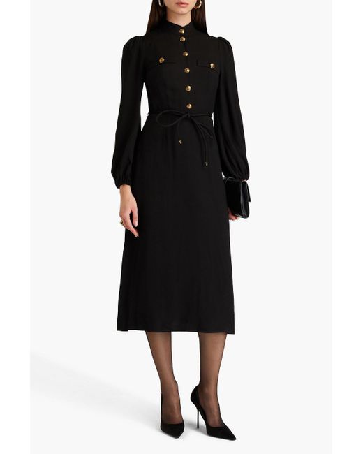 Zimmermann Black Belted Crepe Midi Shirt Dress