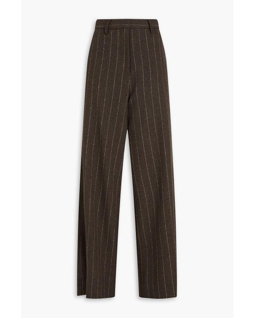 REMAIN Birger Christensen Brown Pinstriped Wool-blend Wide-leg Pants