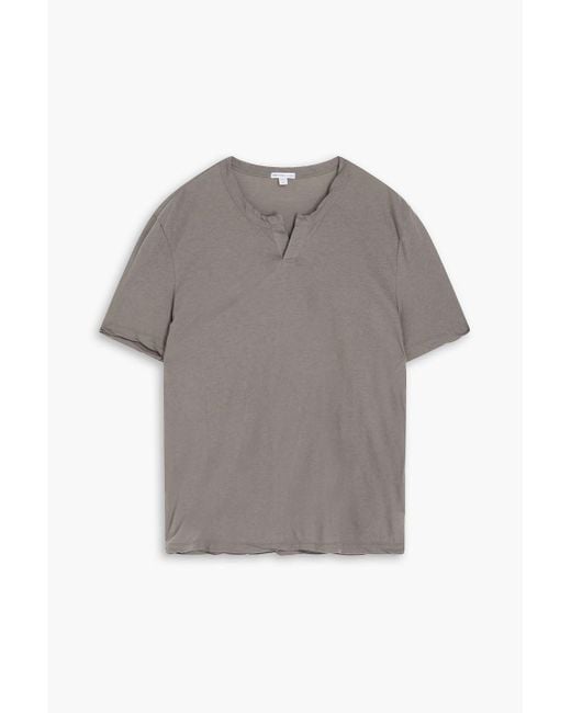 James Perse T-shirt aus einer baumwoll-leinenmischung mit henley-kragen in Gray für Herren