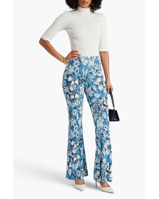 Diane von Furstenberg Blue Brooklyn Floral-print Jersey Flared Pants