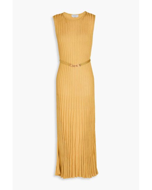 Gabriela Hearst Metallic Meier Belted Ribbed Silk Midi Dress