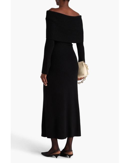 Maje Black Ribbed-Knit Midi Dress
