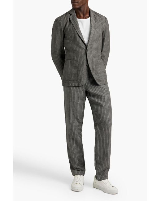 120% Lino Gray Pinstriped Linen Blazer for men