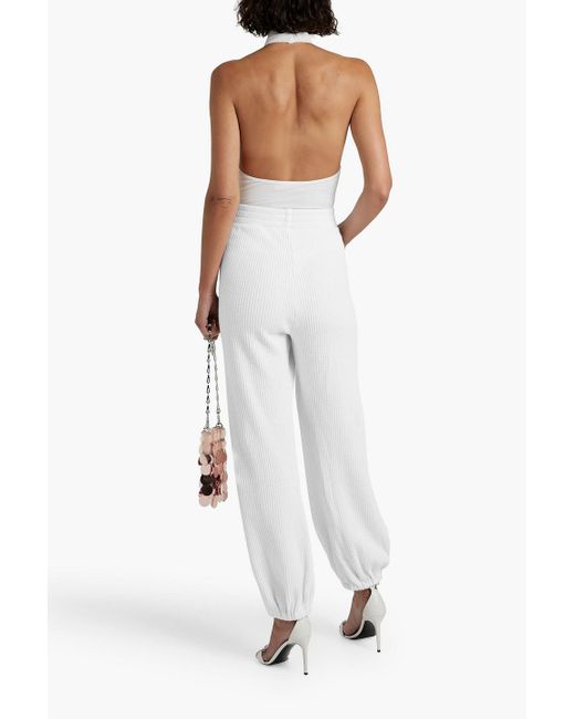 Norma Kamali White Boyfriend Puff Waffle-knit Cotton-blend Track Pants