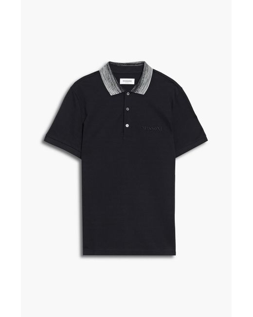 Missoni Black Embroidered Space Dye-trimmed Cotton-piqué Polo Shirt for men