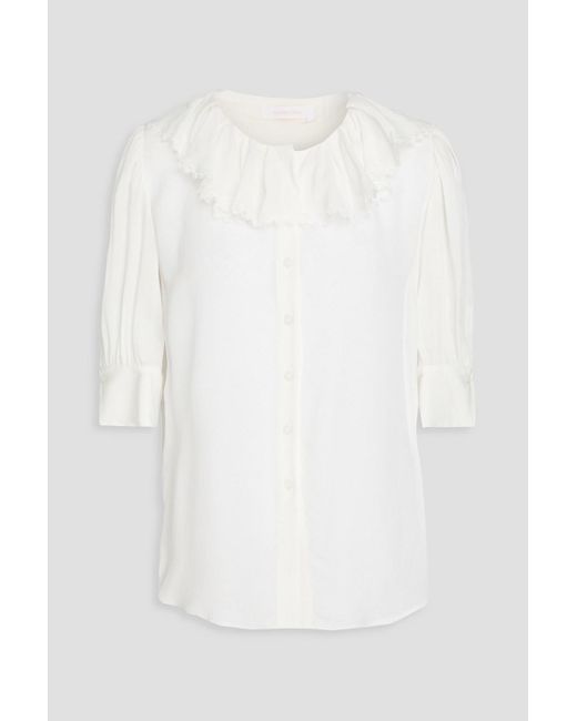 See By Chloé White Lace-trimmed Ruffled Crepe De Chine Blouse