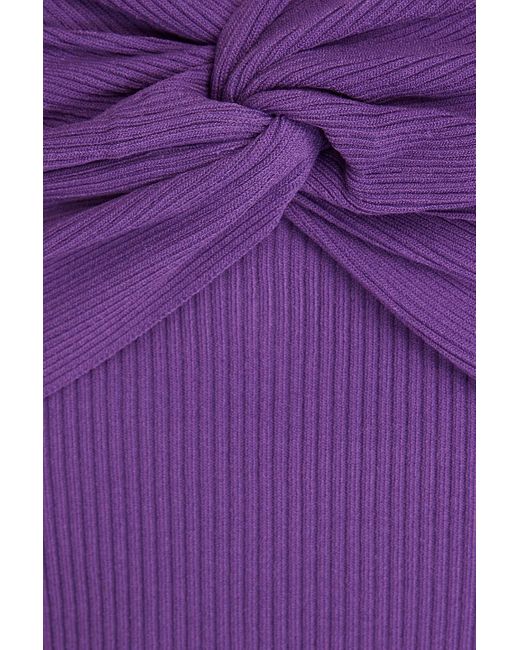 Sandro Purple Twist-front Cropped Ribbed-knit Top