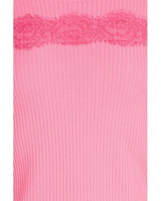 RED Valentino Pink Lace-trimmed Ribbed Wool Sweater