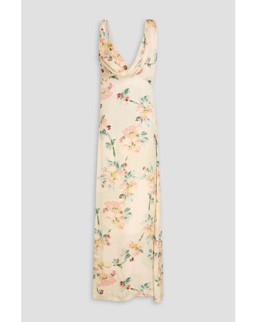 Totême  Natural Draped Floral-Print Satin Maxi Dress