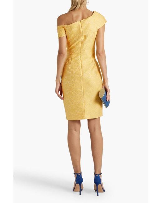 THEIA Yellow Dillan One-shoulder Cloqué Mini Dress