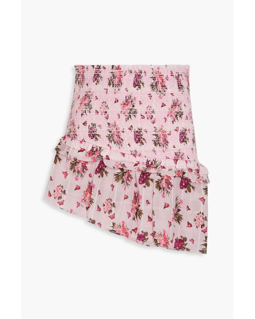 LoveShackFancy Pink Varana Asymmetric Floral-print Cotton Mini Skirt