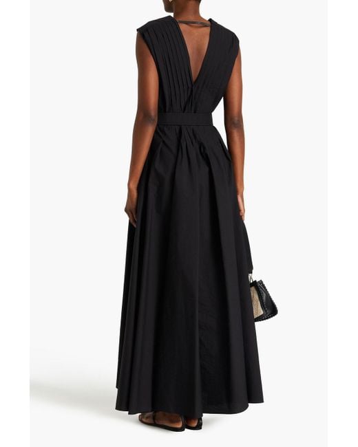 Brunello Cucinelli Black Belted Taffeta And Cotton-blend Poplin Maxi Dress