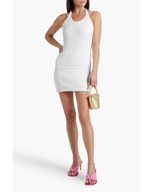 Jacquemus White Nuvola Ribbed-knit Halterneck Mini Dress