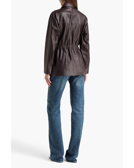 Theory Brown Gathered Leather Jacket