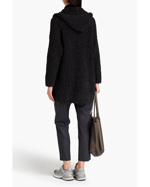 Brunello Cucinelli Black Open-knit Camel Wool And Silk-blend Hooded Cardigan