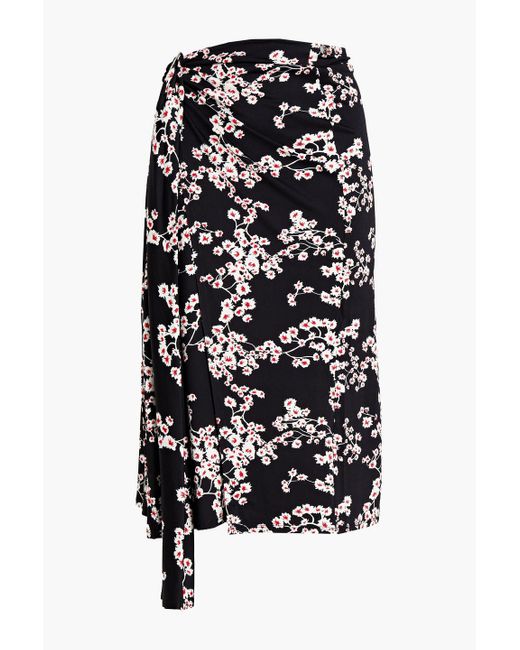 Rabanne White Floral-Print Satin Jersey Midi Wrap Skirt