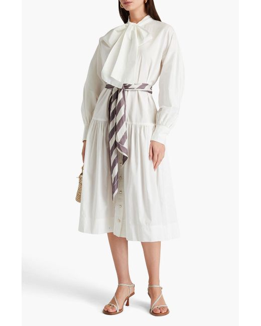Zimmermann Blue Pussy-bow Cotton And Silk-blend Poplin Midi Shirt Dress