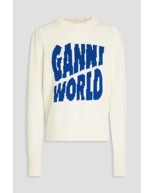 Ganni Blue Egret Intarsia-knit Sweater