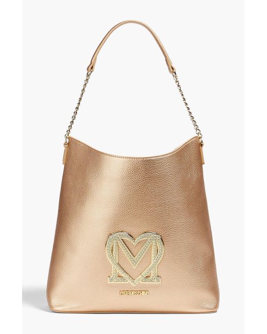 Love Moschino Natural Appliquéd Faux Leather Shoulder Bag