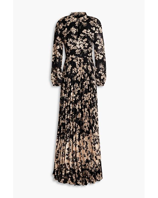 Mikael Aghal White Pleated Floral-print Jacquard Maxi Dress