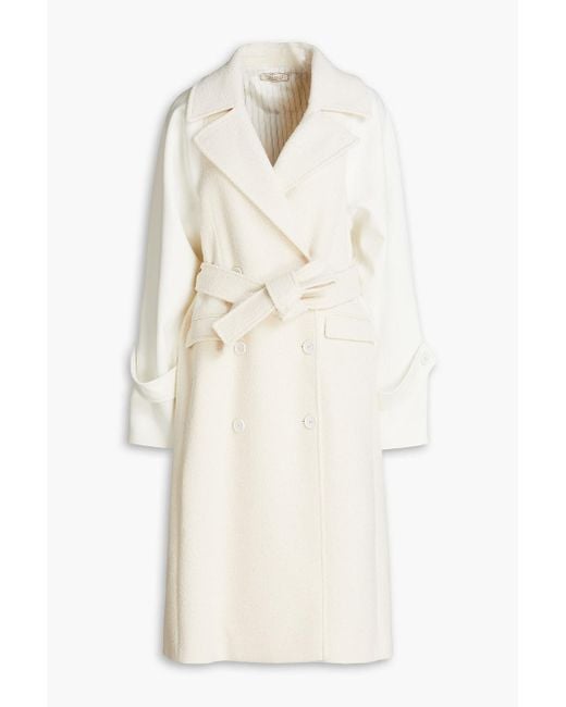 Nina Ricci Natural Double-breasted Twill-paneled Cotton-blend Bouclé Trench Coat