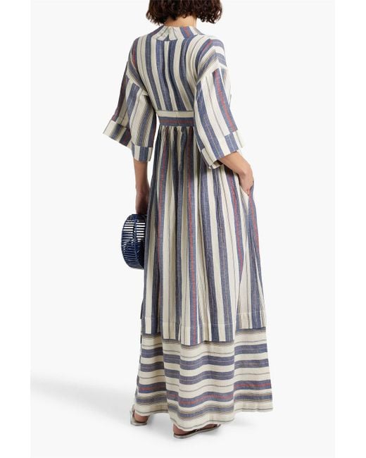 Three Graces London Gray Ferrers Striped Cotton-blend Gauze Maxi Dress